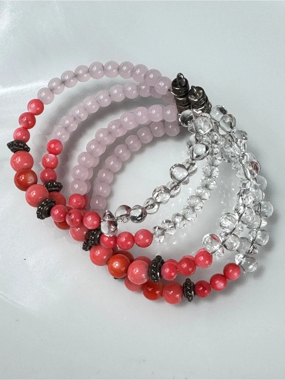 Silver Stack Glass Beads Bracelet